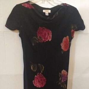 100% Silk Gown Maxi Black Rose Dress